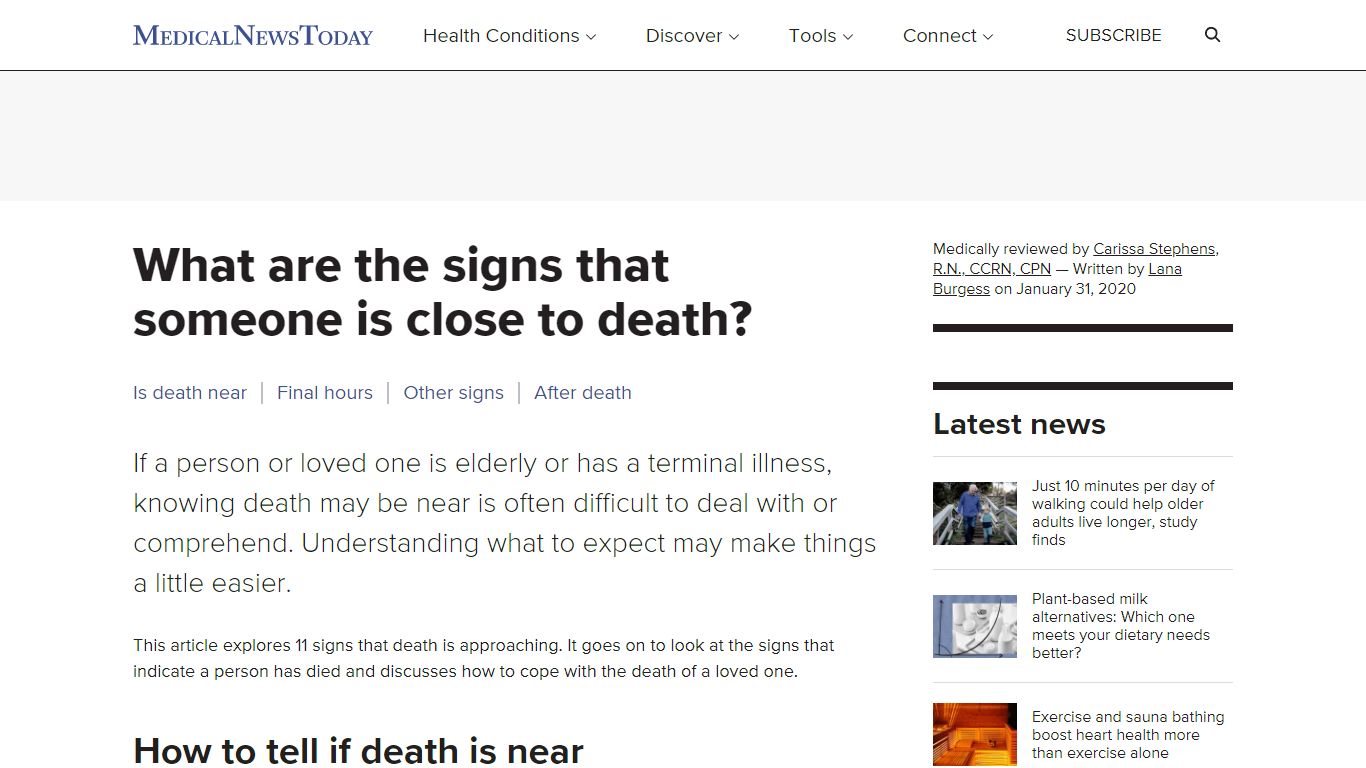 Signs of death: 11 symptoms and what to expect - Medical News Today