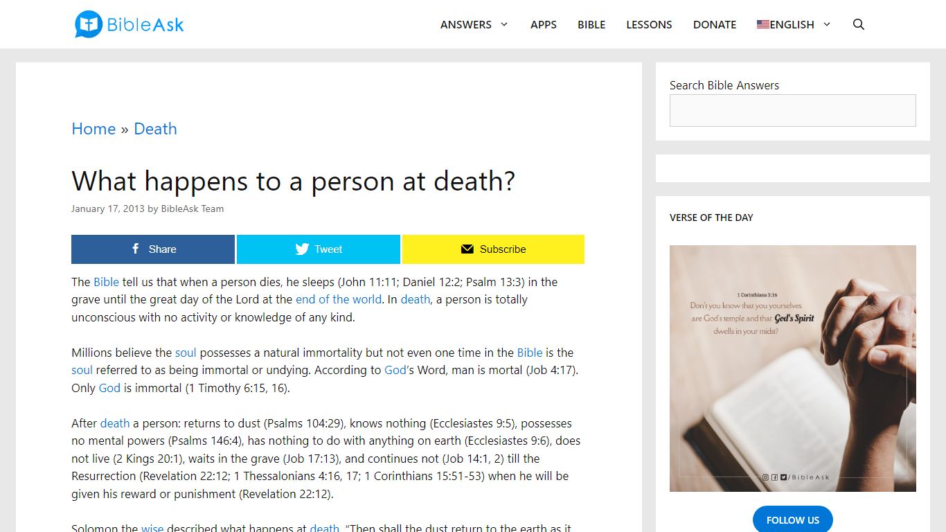 What happens to a person at death? - BibleAsk